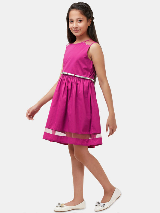 Girls Magenta Cotton Dress